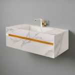 روشویی سرامیکی دیواری کشودار مدل W140C - نمای ۴۵ درجه